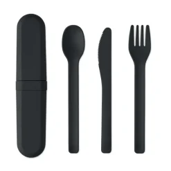 Zestaw sztućców w etui z PLA / Czarny MO2743-03