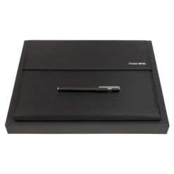 Zestaw upominkowy HUGO BOSS pióro kulkowe i teczka A4 - HDF210A + HSV2855A / Czarny HPFR210A