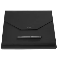 Zestaw upominkowy Hugo Boss teczka i pióro kulkowe - HDF414A + HSF4855D / Czarny HPFR414A