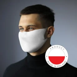 Zestaw w pudełku, pojemnik na płyn do dezynfekcji, maseczka wielokrotnego użytku z miejscem na filtr i jonami srebra / Biały V9798-02